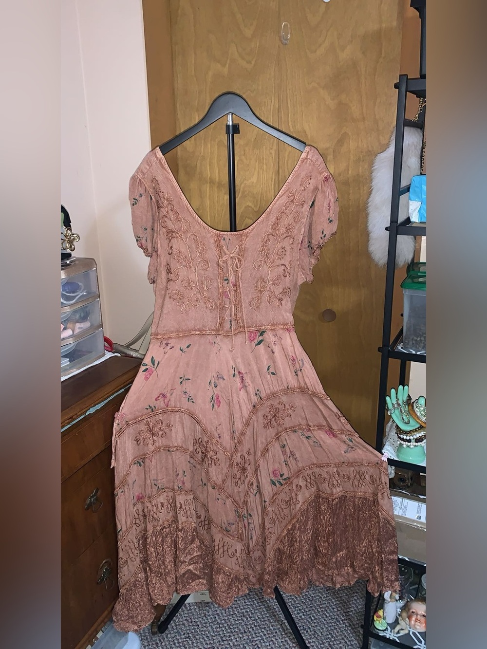 Advance Apparels Dusty Rose Floral Embroidered Maxi Dress